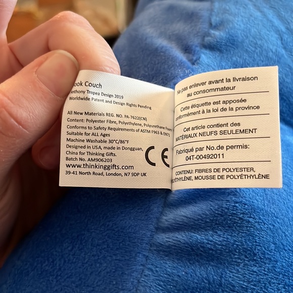 Book/Tablet Cradle Push Pillow, Blue, Fake Buttons, Green & Yellow Trim - Picture 5 of 6